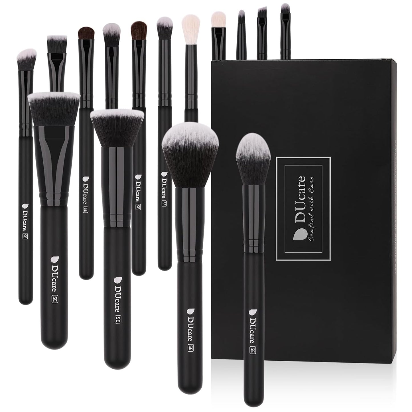 Makeup Brushes 15Pcs Premium Synthetic Kabuki Makeup Brush Set, Professional Foundation Concealers Powder Blush Blending Face Eye Shadows Black Brush Sets