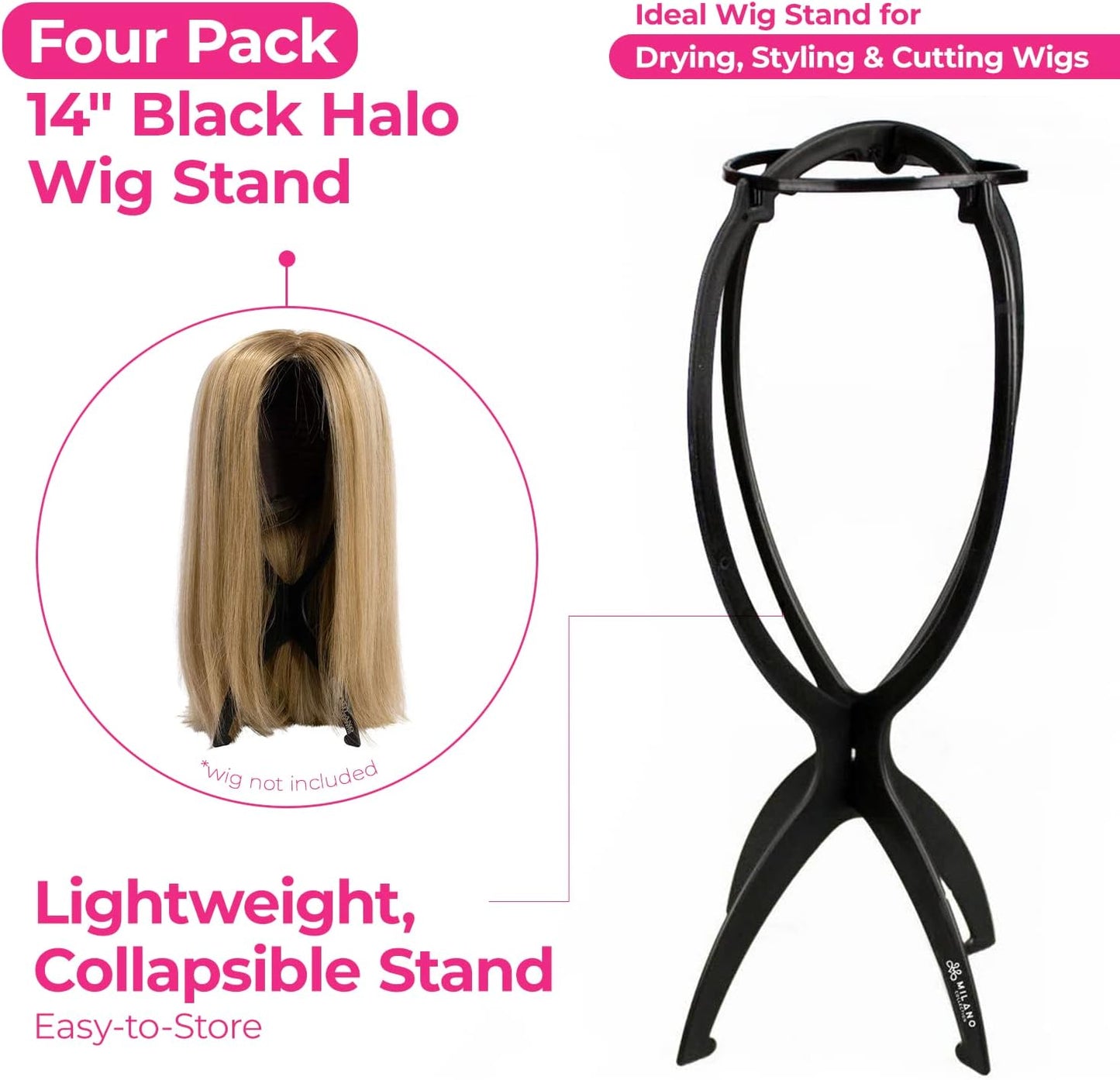 Bundle Wig Grip Band + Wig Stands, Non Slip Extra Hold Tan Wig Band for Wigs and Frontals + 4-Pack Wig Stands for Drying, Styling, or Displaying