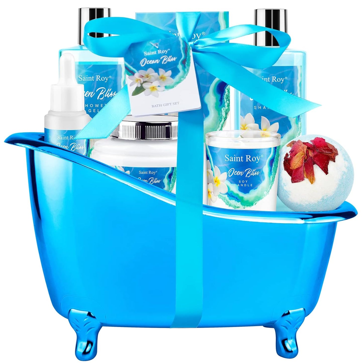 Birthday Gifts for Women, Luxury Home Spa Kit, 8Pcs Bath Gift Set Ocean & Vanilla, Gift Baskets for Women Unique with Bath Bombs, Sea Salt, Scented Candle, Body Lotion